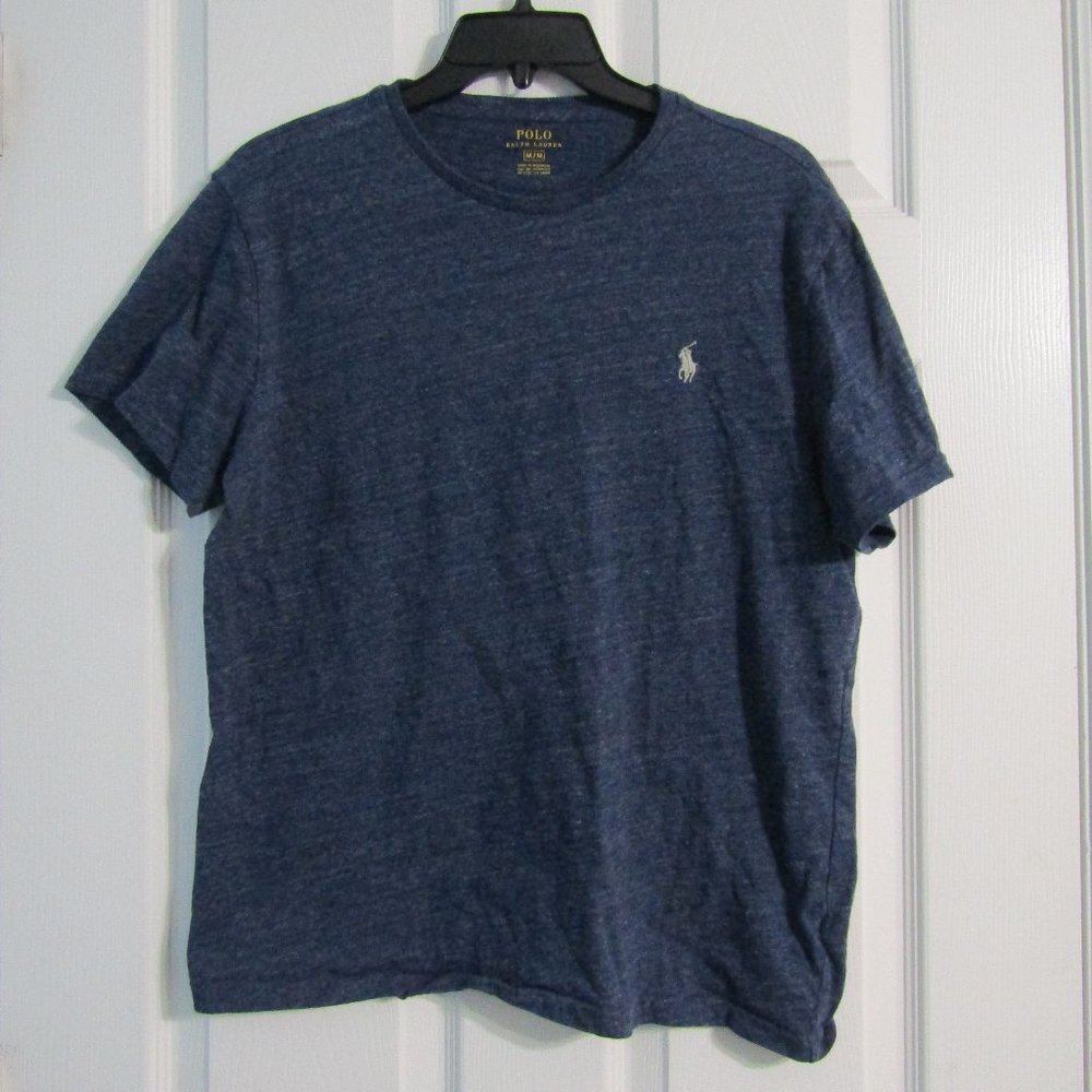 Polo Ralph Lauren Mens Shirt Medium Blue Crewneck Small White Pony Casual